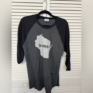 The Home T Black and Gray Raglan Tee with Wisconsin Graphic Size L